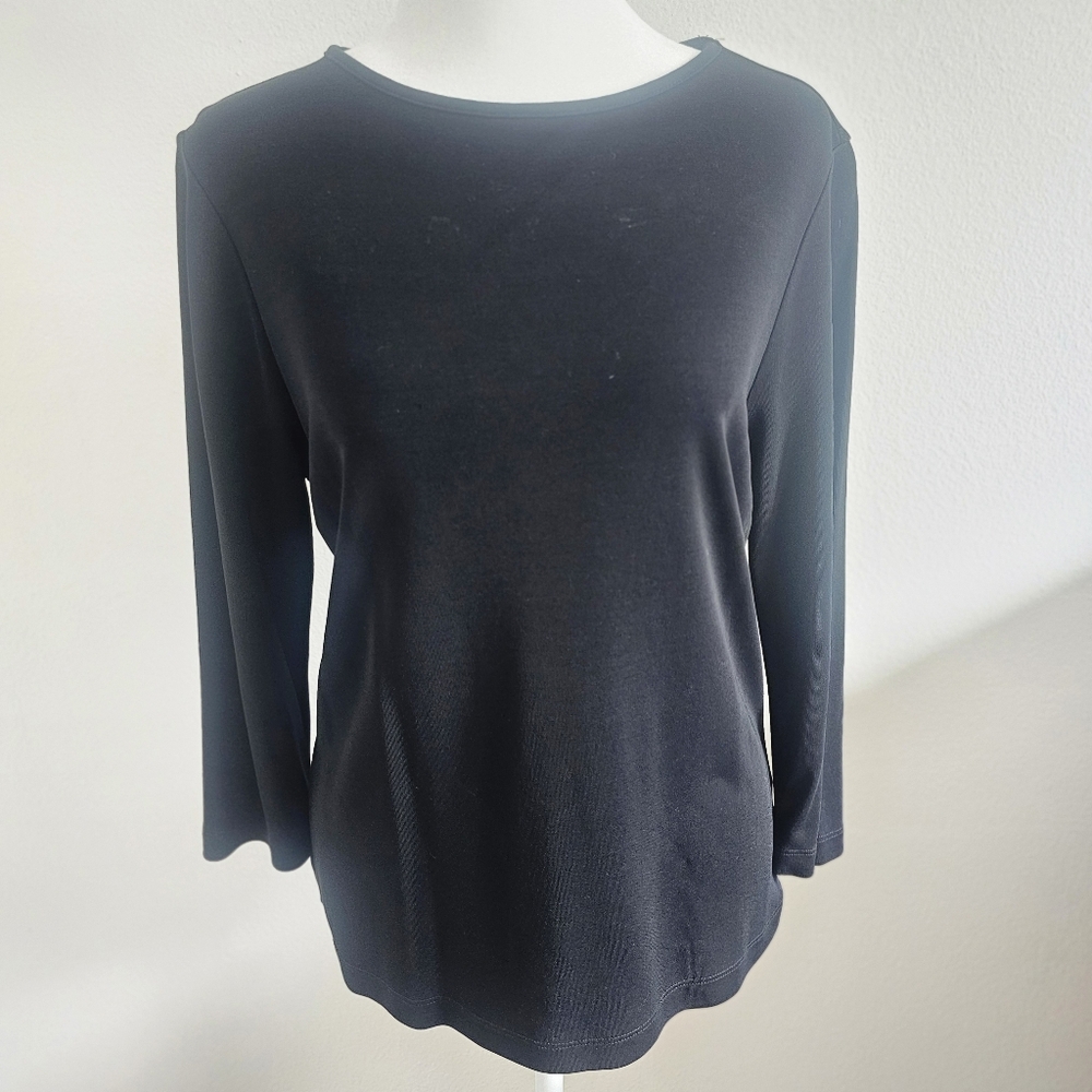 Lauren Ralph Lauren Green Label Black Round Neck Long Sleeve Blouse Medium